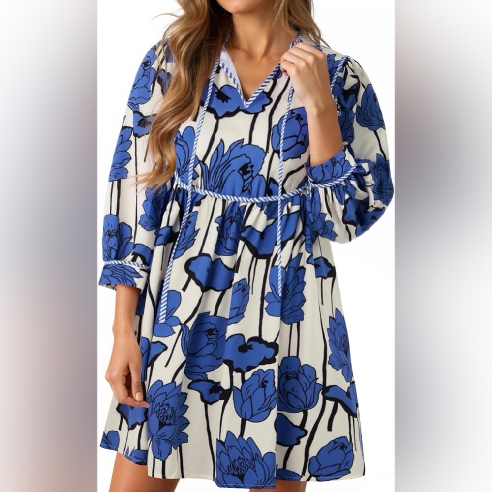 Floral Blue and White Dress